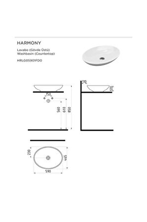 Harmony Oval Gövde Üstü Lavabo 59 Cm