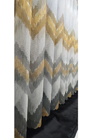 Harmony Zikzak Desen Koyu Sarı Tül Yeni Tasarım 1/3kat Pileli Tül Perde