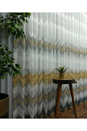 Harmony Zikzak Desen Koyu Sarı Tül Yeni Tasarım 1/3kat Pileli Tül Perde
