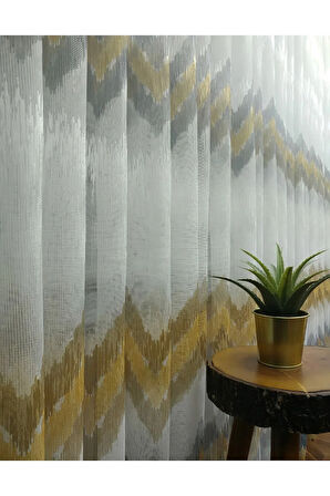 Harmony Zikzak Desen Koyu Sarı Tül Yeni Tasarım 1/3kat Pileli Tül Perde