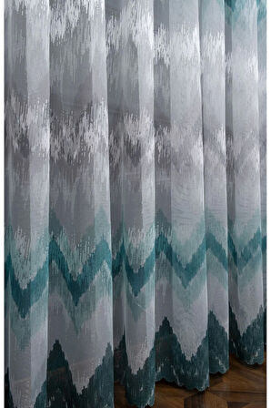 Harmony Zikzak Desen Turkuaz Renkli Tasarım 1/3kat Pileli Tül Perde