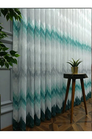 Harmony Zikzak Desen Turkuaz Renkli Tasarım 1/3kat Pileli Tül Perde