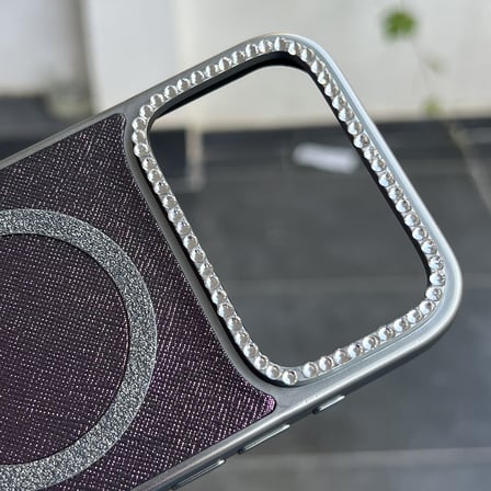 iPhone 17 PRO MAX uyumlu - Simli Magsafeli Kamera Çevresi Taşlı Yanları Silikon Kılıf