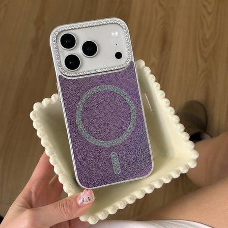 iPhone 17 PRO MAX uyumlu - Simli Magsafeli Kamera Çevresi Taşlı Yanları Silikon Kılıf