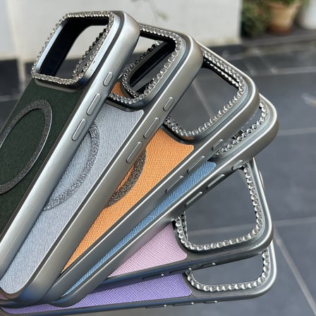 iPhone 17 PRO MAX uyumlu - Simli Magsafeli Kamera Çevresi Taşlı Yanları Silikon Kılıf