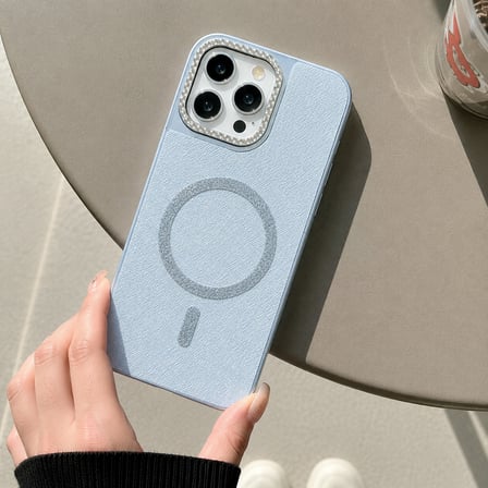 iPhone 16 PRO uyumlu - Simli Magsafeli Kamera Çevresi Taşlı Yanları Silikon Kılıf