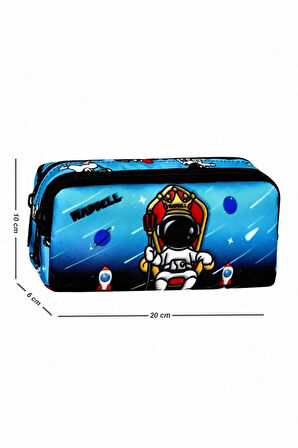 Lisanslı Mavi Astronot Desenli 2 Cepli Kalem Kutusu Kız Çocuk Eğitici Oyuncak Erkek Çocuk Oyuncaklar