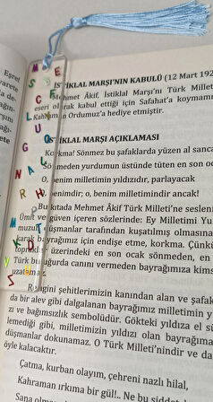 Epoksi Şeffaf zemin içerisinde renkli parlak karışık harfler içeren kitap ayracı