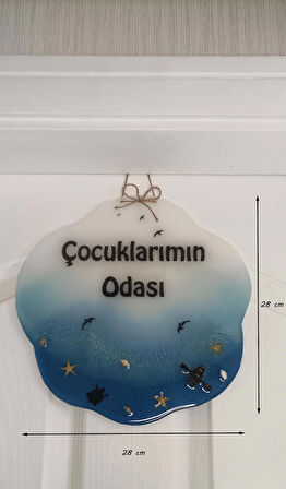 Çocuklarımın odası yazılı deniz efektli kapı süsü