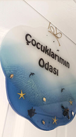 Çocuklarımın odası yazılı deniz efektli kapı süsü