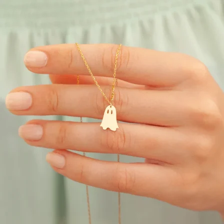 Hayalet Kolye, Gold Minimalist Hayalet Figürlü Kolye, Sevimli Halloween Takısı, Kadınlara Özel
