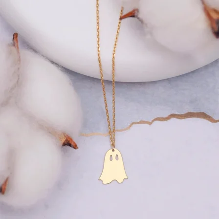 Hayalet Kolye, Gold Minimalist Hayalet Figürlü Kolye, Sevimli Halloween Takısı, Kadınlara Özel