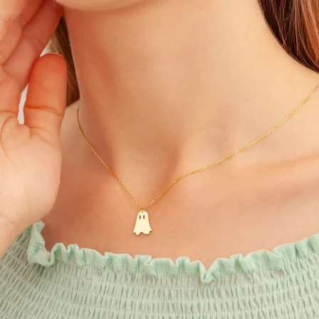 Hayalet Kolye, Gold Minimalist Hayalet Figürlü Kolye, Sevimli Halloween Takısı, Kadınlara Özel