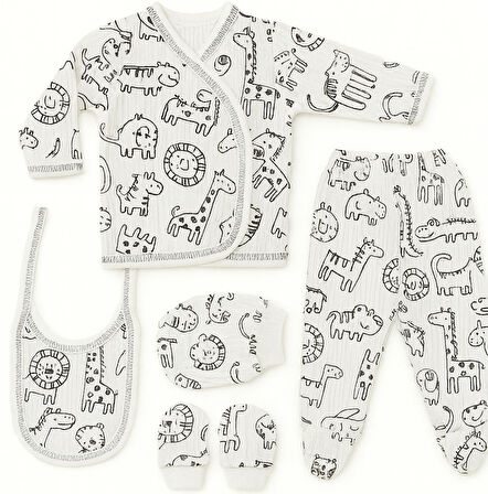 %100 Pamuklu 5 Parça Yenidoğan Hastane Çıkışı Seti – Bebek Zıbın Takımı, Şapka, Önlük, Eldiven