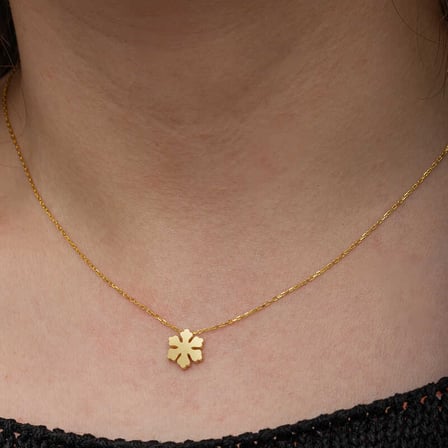 925 Ayar Gümüş Gold Minimal Kar Tanesi Kadın Kolye