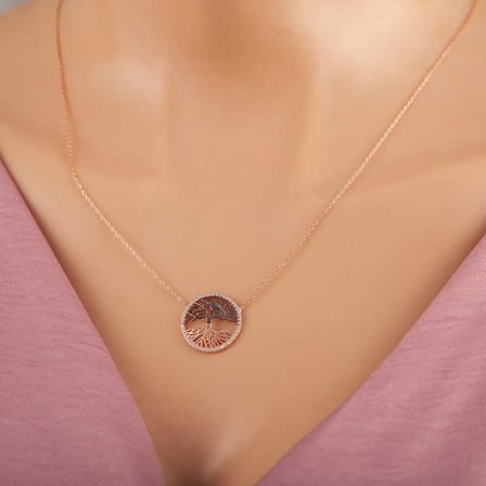 925 Ayar Gümüş Rose Hayat Ağacı Kadın Kolye