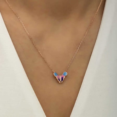 925 Ayar Gümüş Rose Minimal Kelebek Kadın Gümüş Kolye