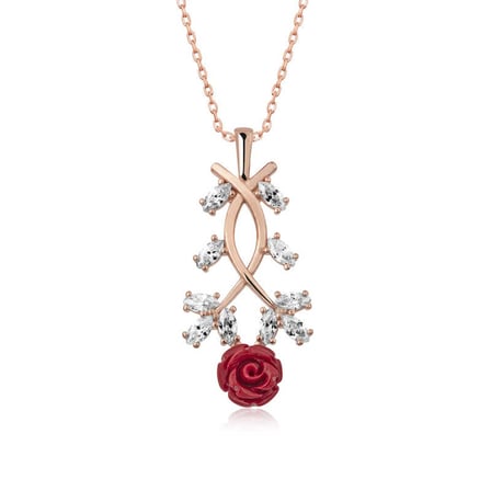 ​925 Ayar Gümüş Rose Kırmızı Gül Gümüş Kolye