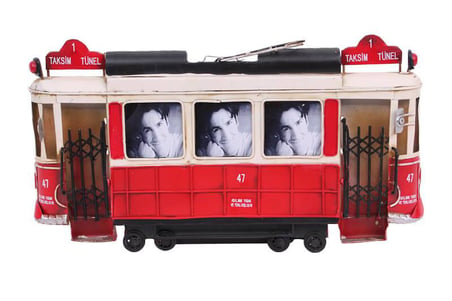 Dekoratif Metal Çerçeve Tramvay Temalı Vintage Hediyelik