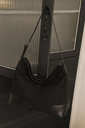 Büyük Kapasiteli Lüks Süet Deri Detaylı Omuz Çantası