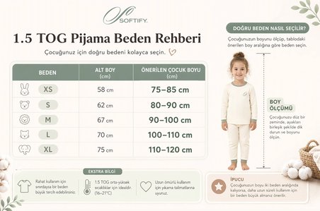 Softify 1.5 TOG Premium 2 Parça Pijama Takımı - Tuvalet Eğitimine Uygun