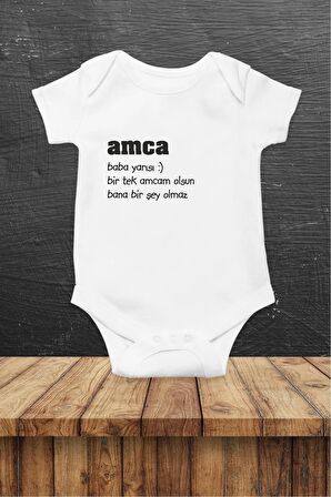Amca Baba Yarısı Özel Tasarım Bebek Zıbın Pamuklu Çıtçıtlı Body
