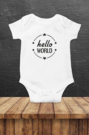 Hello World Özel Tasarım Bebek Zıbın Pamuklu Çıtçıtlı Body