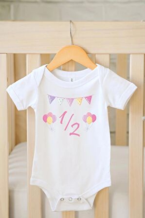 Half Birthday 2 Özel Tasarım Bebek Zıbın Pamuklu Çıtçıtlı Body