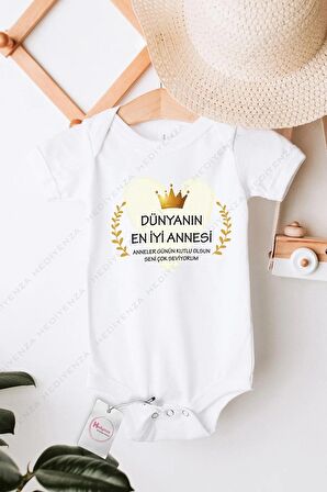 Dünyanın En İyi Annesi Anneler Günü Özel Tasarım Bebek Zıbın Pamuklu Çıtçıtlı Body