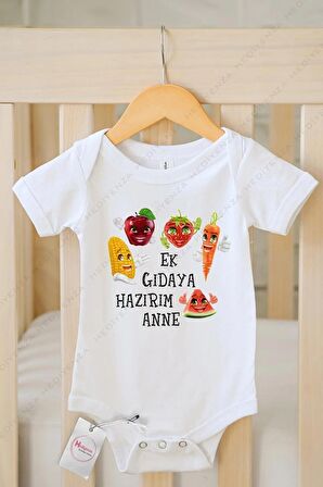 Ek Gıdaya Hazırım Anne Özel Tasarım Bebek Zıbın Pamuklu Çıtçıtlı Body