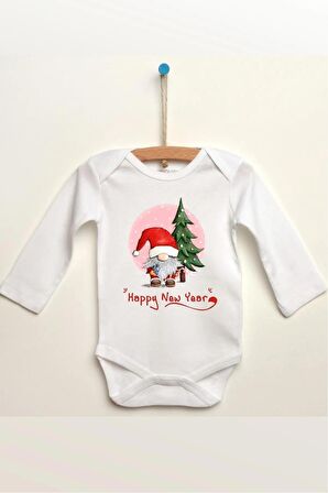Happy New Year Özel Tasarım Bebek Zıbın Pamuklu Çıtçıtlı Body