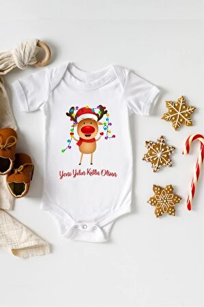 Yeni Yılın Kutlu Olsun Özel Tasarım Bebek Zıbın Pamuklu Çıtçıtlı Body