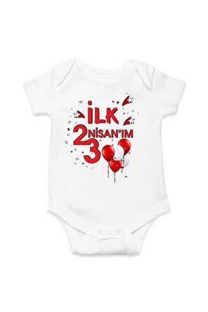 İlk 23 Nisan Balon Özel Tasarım Bebek Zıbın Pamuklu Çıtçıtlı Body