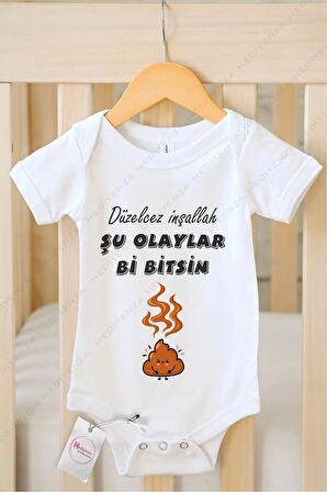 Düzelcez İnşallah Şu Olaylar Bi Bitsin Özel Tasarım Bebek Zıbın Pamuklu Çıtçıtlı Body