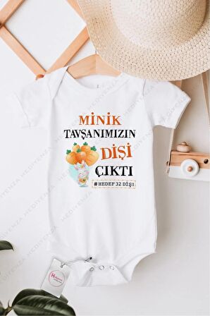 Minik Tavşanımızın Dişi Çıktı Özel Tasarım Bebek Zıbın Pamuklu Çıtçıtlı Body
