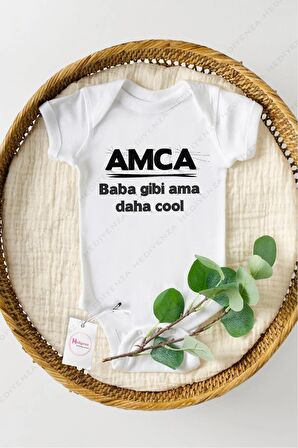 Amca Baba Gibi Ama Daha Cool 2 Özel Tasarım Bebek Zıbın Pamuklu Çıtçıtlı Body