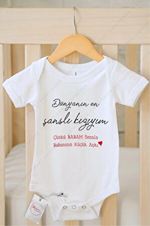 Dünyanın en şanslı kızıyım Özel Tasarım Bebek Zıbın Pamuklu Çıtçıtlı Body