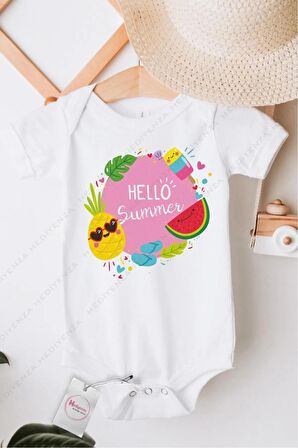 Hello Summer Özel Tasarım Bebek Zıbın Pamuklu Çıtçıtlı Body