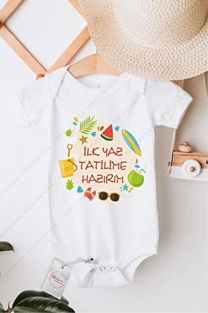 İlk Yaz Tatilime Hazırım Özel Tasarım Bebek Zıbın Pamuklu Çıtçıtlı Body