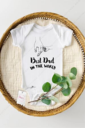 Best Dad in the World Özel Tasarım Bebek Zıbın Pamuklu Çıtçıtlı Body