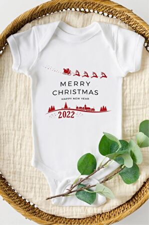 Merry Christmas Özel Tasarım Bebek Zıbın Pamuklu Çıtçıtlı Body
