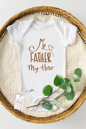 Father My Hero Özel Tasarım Bebek Zıbın Pamuklu Çıtçıtlı Body