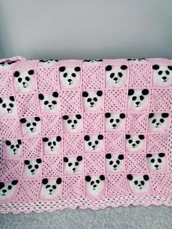 Milanın Elinden Panda Bebek Battaniyesi Beyaz - Pembe 100 x 100 cm Kız Bebek
