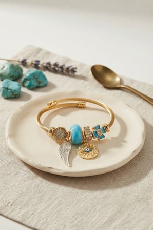 Mavi Renk Göz Model Gold Charmlı Bileklik 5886