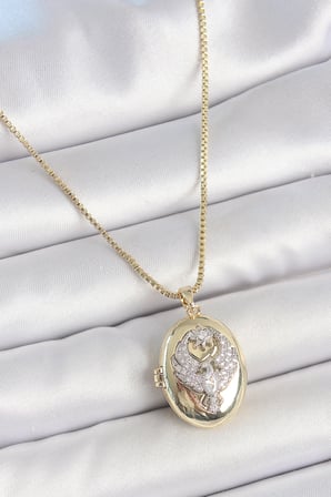 316L Çelik Gold Renk Zincir Zirkon Taşlı Anka Kuşu İşlemeli Açılır Model Kadın Kolye 5886