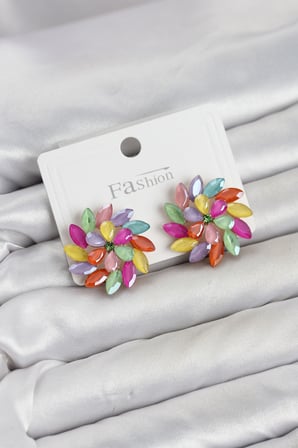 Karışık Renk Kristal Taşlı Çiçek Model Kadın Küpe 5886