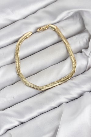 CM Yassı Yılan Zincir Model Gold Renk Pirinç Kadın Bileklik 5886