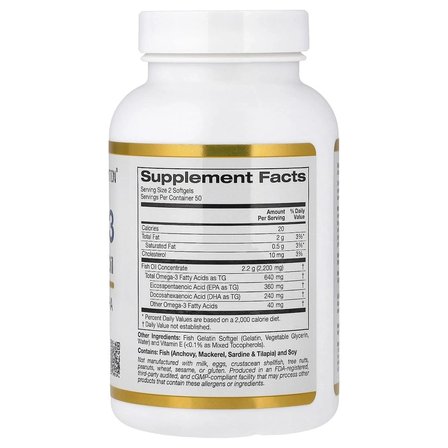 California Gold Nutrition, Omega-3 Premium Balık Yağı, Balık Jelatinli 100 Yumuşak Kapsül (Her Biri 1.100 mg)