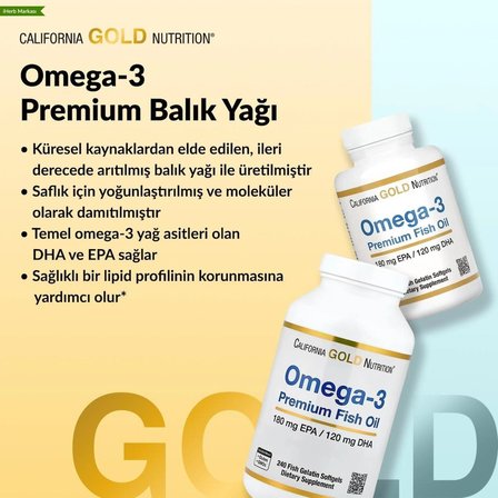 California Gold Nutrition, Omega-3 Premium Balık Yağı, Balık Jelatinli 100 Yumuşak Kapsül (Her Biri 1.100 mg)