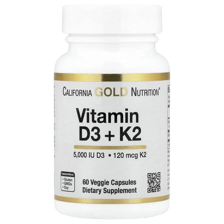 California Gold Nutrition, MK-7 olarak D3 + K2 Vitamini, 60 Bitkisel Kapsül